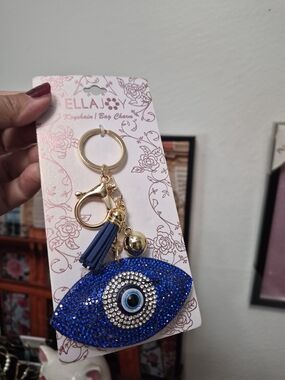 E.LLAJ Blue Crystal Evil Eye Keychain